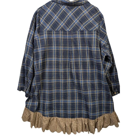 Paisley Vine Women Plus 2XL Plaid Long Sleeve Eyelet Ruffle Lace Shirt Button Up - Picture 13 of 15